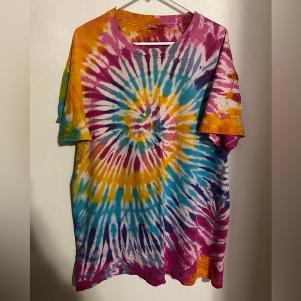 HANES Vintage Single Stitch Classic Tye Dye T Shirt Orange Pink Blue Purple 3XL